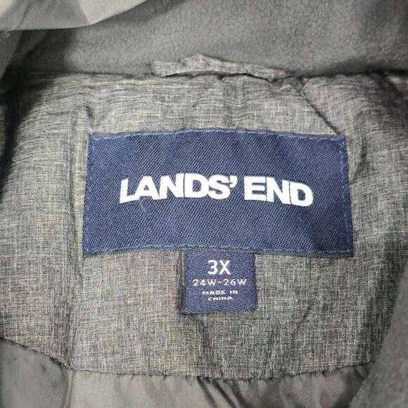 Lands' End Down Quilted Puffer Coat Jacket 3X Heathered Gray Hood Faux Fur - Picture 12 of 15